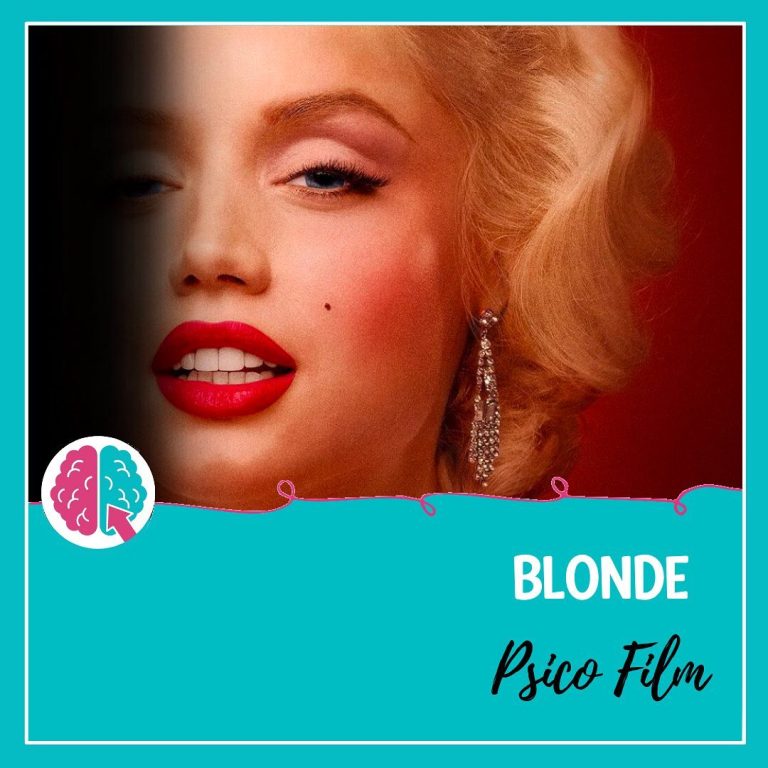 Primo piano della protagonista di «Blonde», con il titolo «Psico Film».
