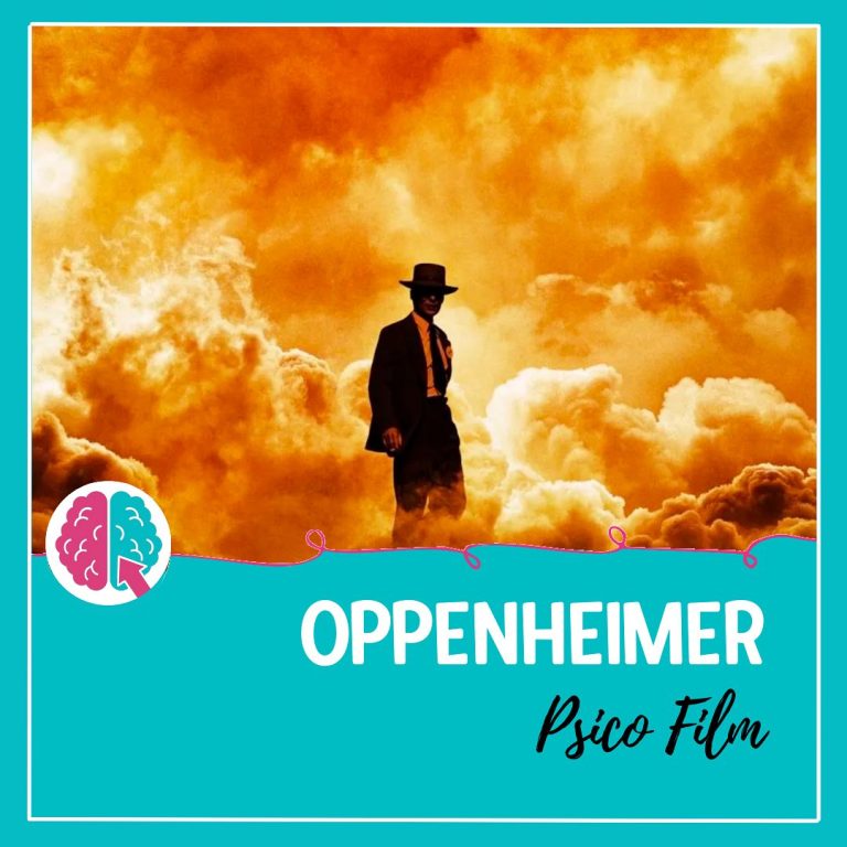 Locandina della rubrica «Oppenheimer – Psico Film»: un uomo col cappello davanti a una grande nuvola arancione.