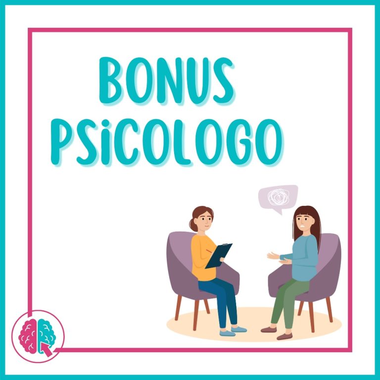 Grafica «Bonus Psicologo», con l'illustrazione di una persona che parla a una psicologa.